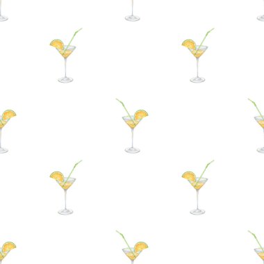 Kokteyl. Pastel renklerde sulu boya deseni. Dinlenme, yemek, tatil teması üzerine hoş bir illüstrasyon.