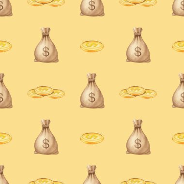 Para çantası, bozuk paralar. Kovboyların temasındaki suluboya desenler