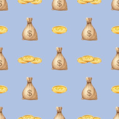 Para çantası, bozuk paralar. Kovboyların temasındaki suluboya desenler