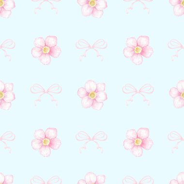 Çiçekler, selam verin. Tekstil ve ambalaj kağıtları için suluboya desenli. Sevgililer Günü, Anneler Günü, Doğum Günü için şirin bir bahar illüstrasyonu