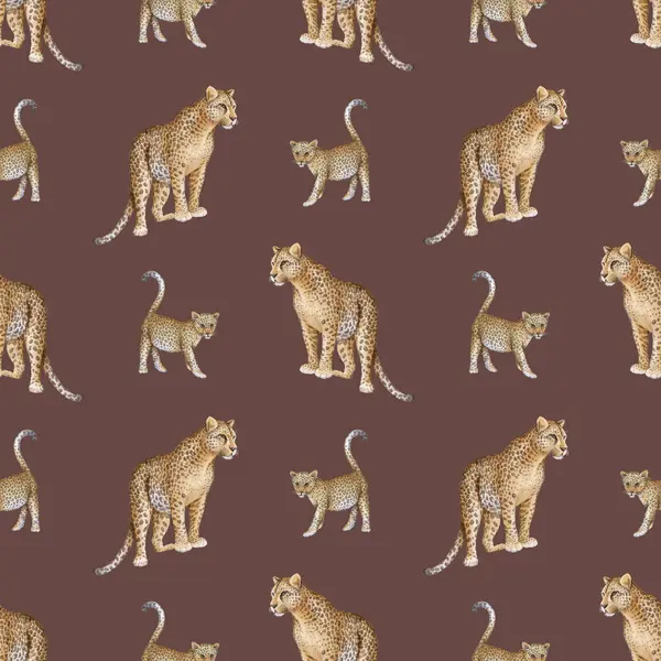 Leopar. Tekstil ve ambalaj kağıtları için sevimli hayvanlarla suluboya desenli.