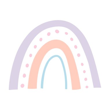 Gökkuşağı vektörü. Paket tasarımı, tekstil, web tasarımı ve yazdırma için pastel renklerde beyaz arkaplan üzerine şirin çocukların çizimi