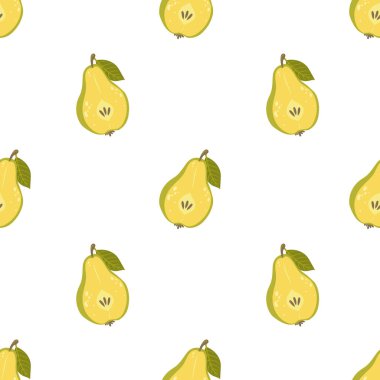Armut. Düz arkaplanda meyveleri olan şirin vektörsüz desen
