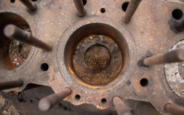 engine disassembled combustion chamber. close-up