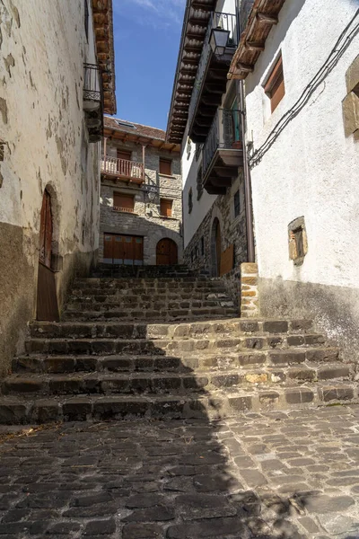 Città Vecchia Del Bellissimo Villaggio Anso Regione Pirenei Huesca Aragona — Foto Stock