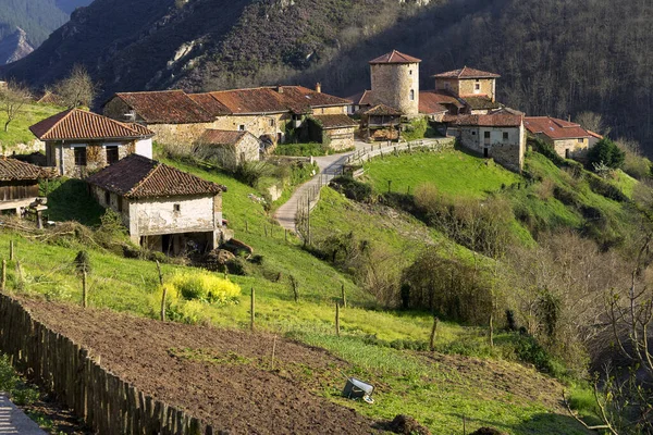 Pohled Středověkou Vesnici Bandujo Asturských Horách Severní Španělsko — Stock fotografie