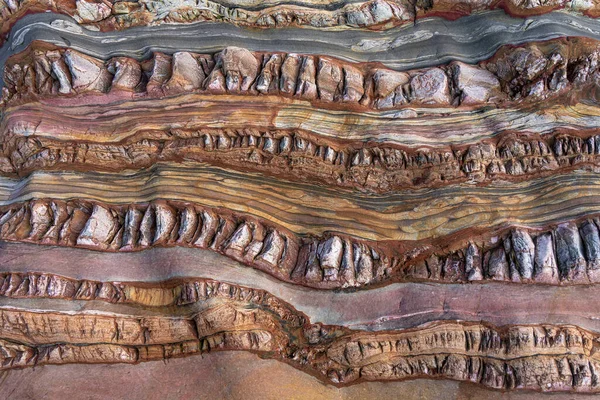 Természetes Kőzet Textúrája Színes Szikla Alakzatok Csendes Strandon Playa Del — Stock Fotó