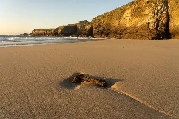 Pustelnia Santa Comba Plaży Santa Comba Wybrzeżu Galicji Zachodzie Słońca — Zdjęcie stockowe