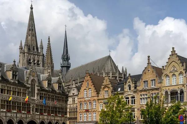 stock image YPRES, BELGIUM - JULY 13, 2023: Grote Markt square of the historic city of Ieper (Yper) in Belgium in a sunny day.