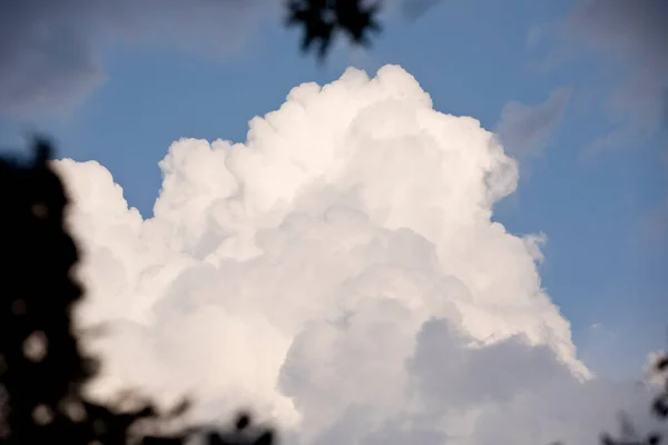 Белое Надутое Кучевое Облако Ярко Голубом Небе Весенним Вечером Айове — стоковое фото
