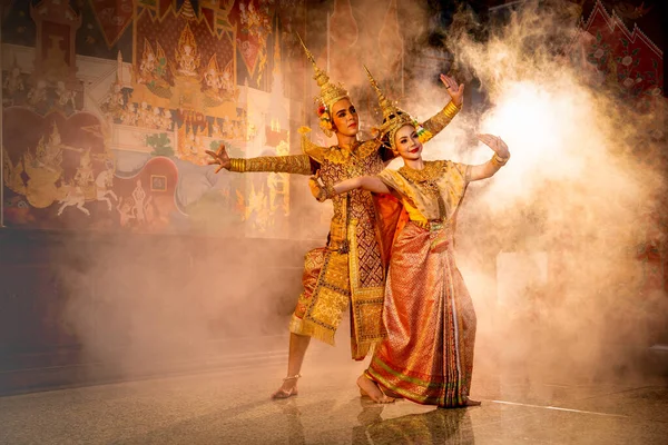 Pantomime Khon Traditional Thai Classic Masked Play Enacting Scenes Ramakien — Stock Photo, Image