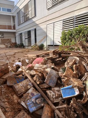 CATARROJA, SPAIN - NOVEMBER 9, 2024: View of devastating floods in Valencia caused by torrential rains on October 29 - 30. The disaster has affected several towns, such as Catarroja and Paiporta. clipart