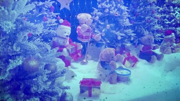 Papá Noel Trayendo Regalos Navidad Sorpresa Para Los Niños Osos — Vídeos de Stock