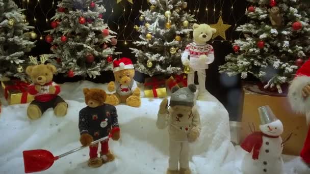 Papá Noel Trayendo Regalos Navidad Sorpresa Para Los Niños Osos — Vídeo de stock