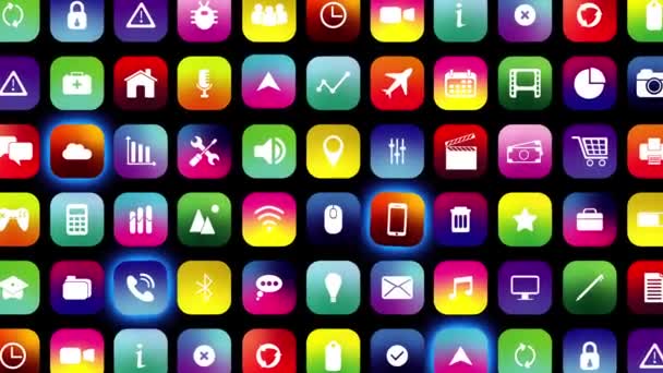 Smart Phone Display Visar Programvara App Ikoner Tillämpningar Bakgrund Högkvalitativ — Stockvideo