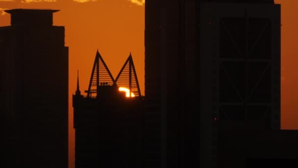 Tidsförskjutning Stadens Skyline Vid Solnedgången Himlen Högkvalitativ Film — Stockvideo