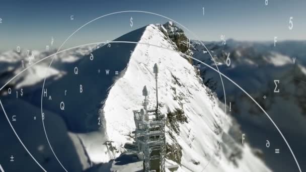 Aerial View Radio Antenna Tower Standing High Snow Mountain High — Stock Video