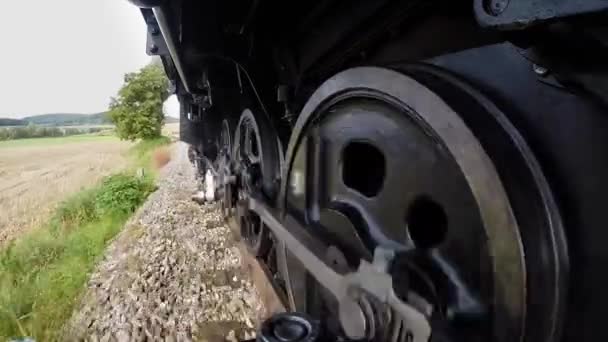 Historical Steam Engine Train Locomotive Driving Railroad Tracks High Quality — Stock Video