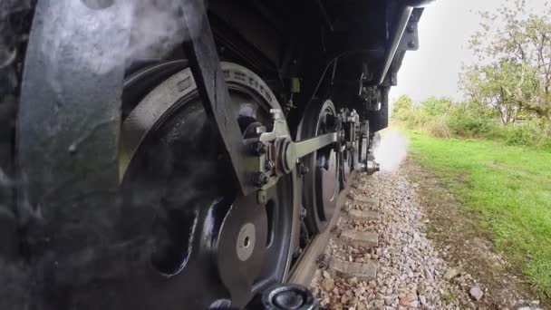 Tarihi Buhar Makinesi Lokomotifi Tren Raylarında Ilerliyor Yüksek Kaliteli Fullhd — Stok video