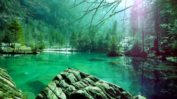 Güzel Huzurlu Rahatlatıcı Renkli Göl Göleti Doğa Manzarası Yüksek Kaliteli — Stok video