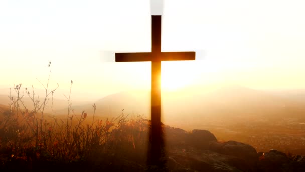 Kristendom Crucifix Tro Gud Andlighet Himmel Bakgrund Högkvalitativ Film — Stockvideo