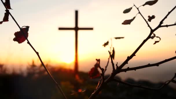 Christendom Crucifix Geloof God Spiritualiteit Lucht Achtergrond Hoge Kwaliteit Beeldmateriaal — Stockvideo