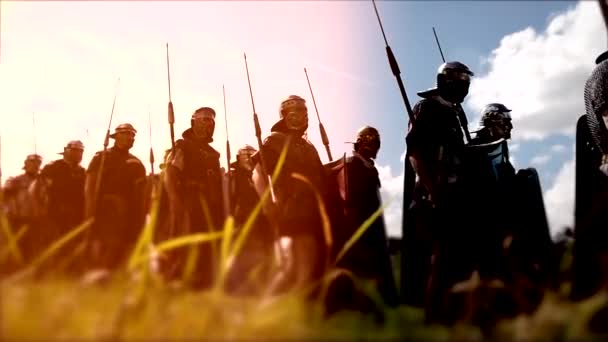 Озброєні Ретро Вінтажні Солдати Військовослужбовці Щитом Списами Марширують Високоякісні Fullhd — стокове відео