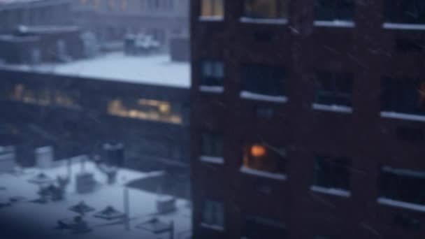 Vinter Snöfall Väder Urban City Metropolis Skyline View Högkvalitativ Film — Stockvideo