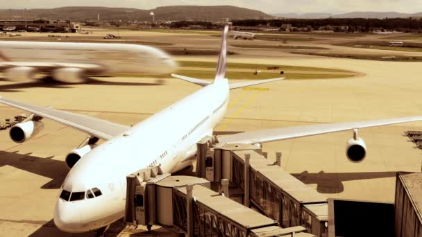 Havacılık Endüstrisi Hava Yolları Havaalanına Inen Uçakların Sahnesi Yüksek Kalite — Stok video