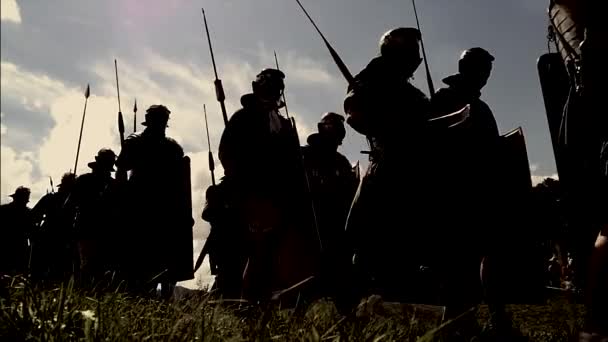 Historical Gladiators Soldiers Walking Together Battle Field Going War High — Stock Video