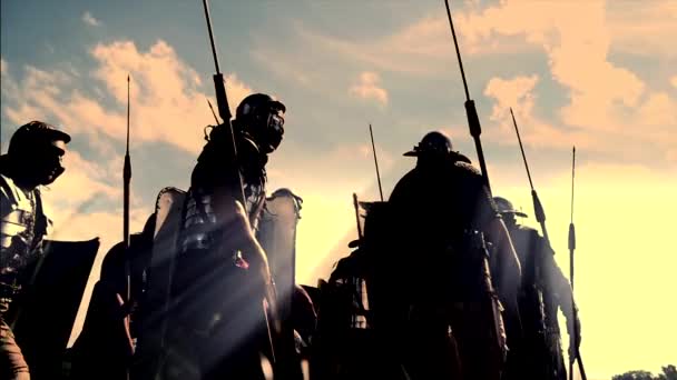 Історичні Гладіатори Солдати Ходять Разом Полі Битви Йдуть Війну Високоякісні — стокове відео