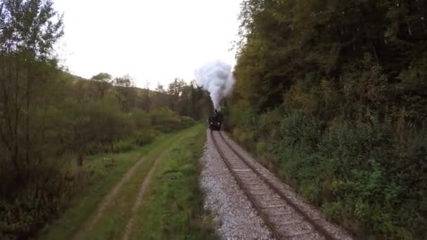 Industrielle Dampflokomotiven Überqueren Eisenbahngleise Hochwertiges Filmmaterial — Stockvideo