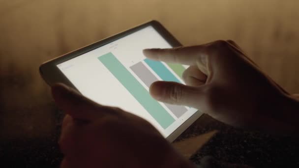 Osoba Používající Digital Tablet Screen Accounting Business Profits Data Charts — Stock video
