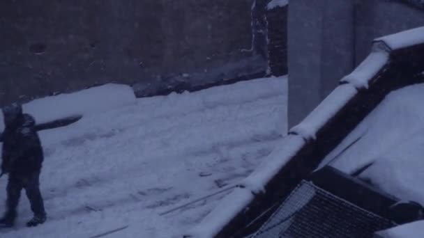 Vinter Snöfall Väder Urban City Metropolis Skyline View Högkvalitativ Film — Stockvideo