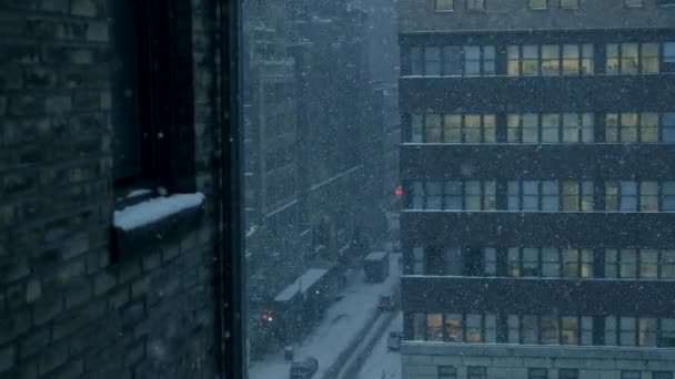 Inverno Neve Autunno Meteo Città Urbana Metropolis Skyline View Filmati — Video Stock