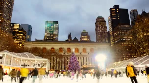 People Ice Skating City Park Having Fun Enjoying Life High — Stock Video