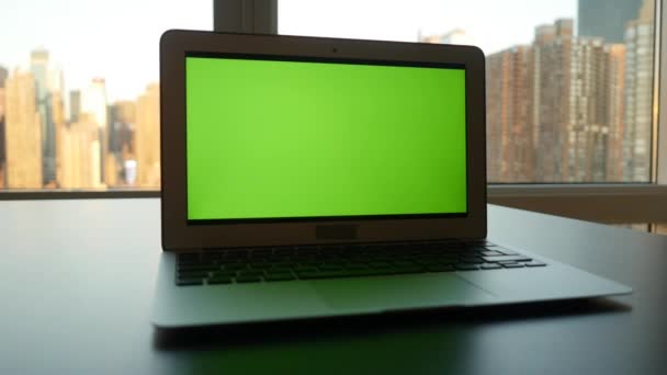 Schermo Del Computer Isolato Green Screen Sfondo Chroma Key City — Video Stock