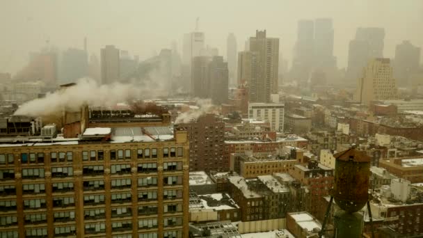 Χειμώνας Snow Fall Καιρός Urban City Metropolis Skyline View Υψηλής — Αρχείο Βίντεο