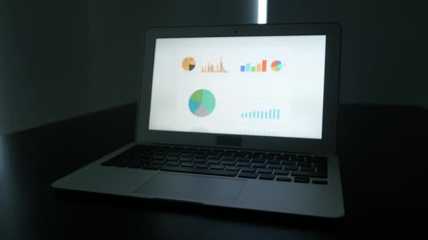 Analizuję Wykresy Danych Finansowych Przedsiębiorstw Ekranie Komputera Wysokiej Jakości Materiał — Wideo stockowe