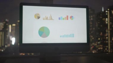 Modern Şehir Ofisi Çalışma Alanında Bilgisayar Çalışma Masası Görünümü. Yüksek kalite 4k görüntü