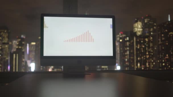 Ordenador Workplace Desk View Espacio Trabajo Moderno Oficina Ciudad Imágenes — Vídeos de Stock