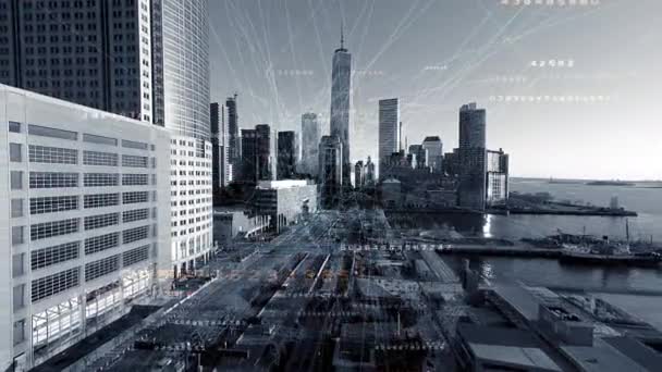 Δίκτυο Πληροφοριών Δεδομένων Σύνδεση Πόλη Κτίρια Τεχνολογία Υψηλής Ποιότητας Πλάνα — Αρχείο Βίντεο