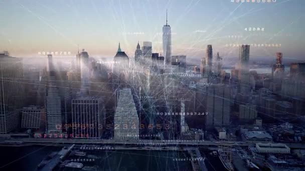 Data Information Network Connecting City Buildings Technology Hoge Kwaliteit Beeldmateriaal — Stockvideo