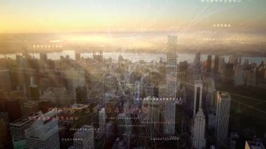 Sanal Veri Yapay Zeka Sanal Uzayı City Skyline 'a bağlandı. Yüksek kalite 4k görüntü