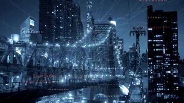 Datos Virtuales Inteligencia Artificial Ciberespacio Conectado City Skyline Imágenes Alta — Vídeos de Stock