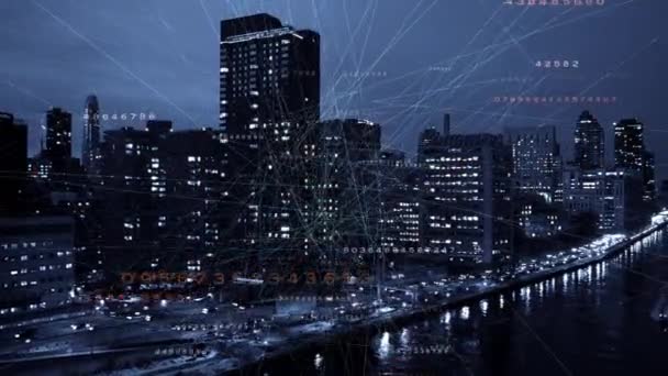 Virtuella Data Artificiell Intelligens Cyberspace Ansluten Till City Skyline Högkvalitativ — Stockvideo