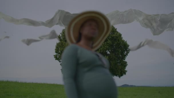 Junge Schwangere Afrikanerin Träumt Tag Freien Hochwertiges Filmmaterial — Stockvideo