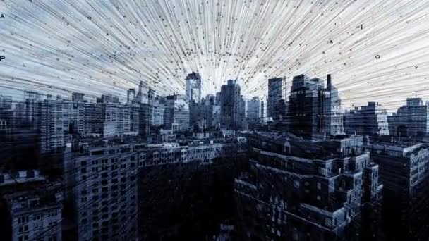 Données Virtuelles Intelligence Artificielle Cyberespace Connecté City Skyline Images Haute — Video