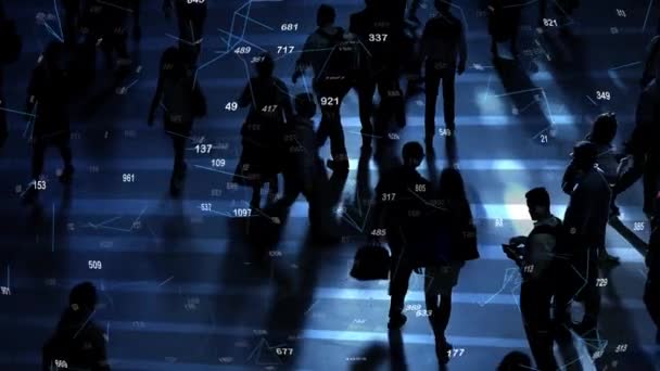 Програмне Забезпечення Штучного Інтелекту Збирає Дані Людей Ходять Вулиці Високоякісні — стокове відео