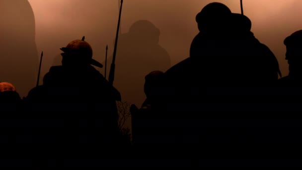 Trupe Războinici Militari Istorici Înarmați Scut Suliță — Videoclip de stoc